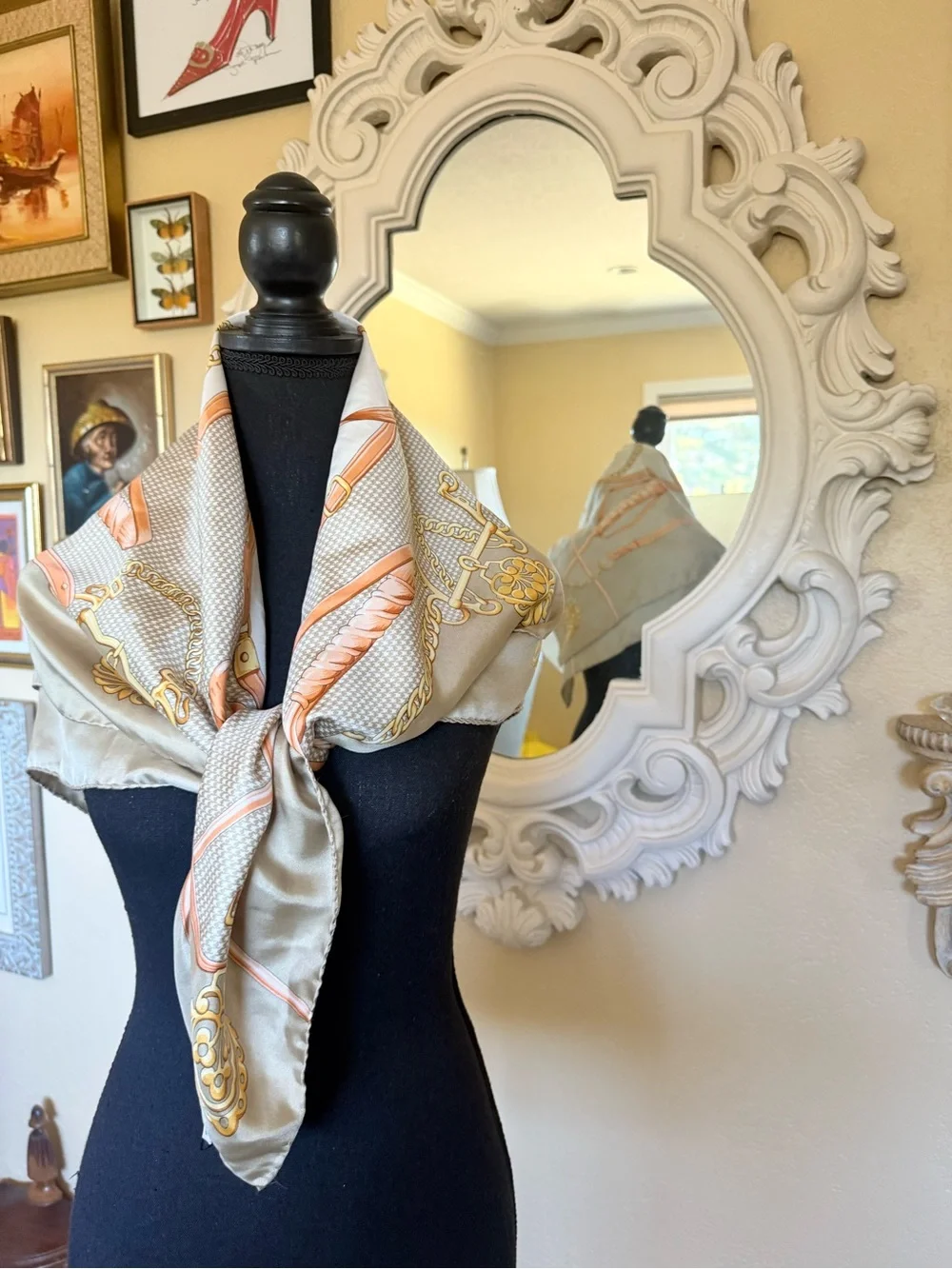 Nordstrom’s made in Italy, silk scarf horse bit chain
